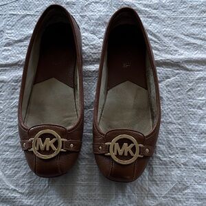Michael Kors Tan Leather Loafers with Gold Logo
